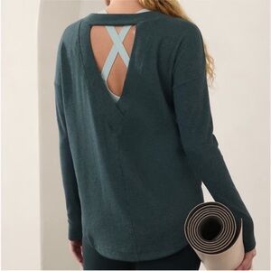 NEW athleta presence sweatshirt dark green teal ribbed XXS.